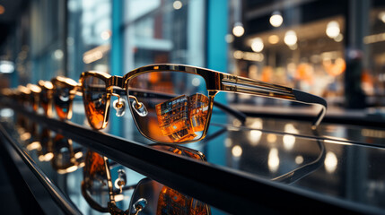 glasses in the optician or shop window