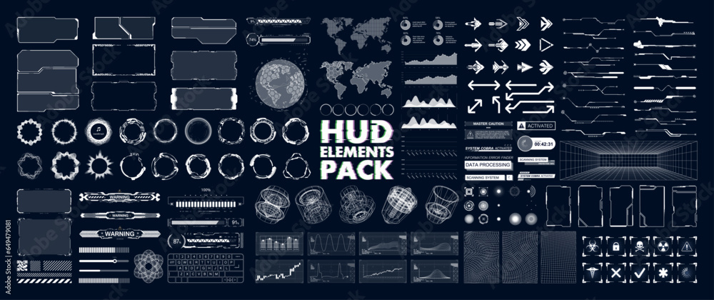 Poster universal hud, ui graphic elements. sci futuristic user interface, callouts, arrows, loading bars, b