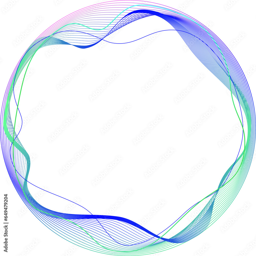 Poster round frame made of dynamic neon curved lines for technology concepts, user interface design, web de