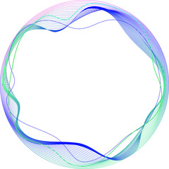 Round frame made of dynamic neon curved lines for technology concepts, user interface design, web design. Blue and purple lines. Transparent background. Copy Space