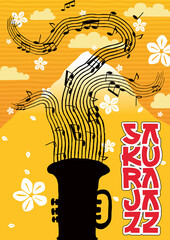 Spring jazz festival poster design with blooming sakura 