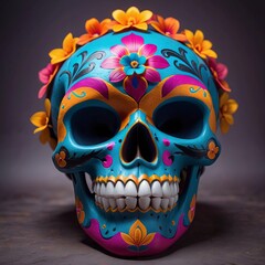 Naklejka premium Colorful Mexican Skull for Day of the Dead, Sugar Skull