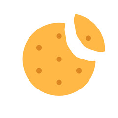 Circle cheese cracker with missing bite isolated on white background. Salted crunchy meal sign flat design. Bitten yellow baked dessert symbol. Healthy breakfast broken cookie vector illustration.