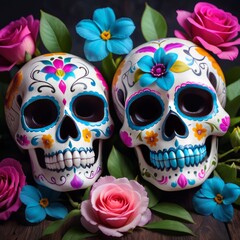 Colorful Mexican Skull for Day of the Dead, Sugar Skull