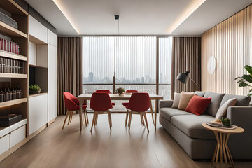 Fototapeta premium Luxury modern and vintage turquoise interior. Marble kitchen island with wooden chockers.