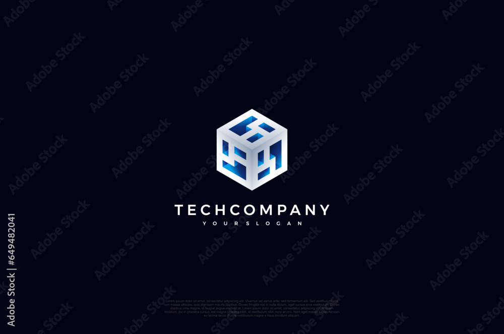 Poster abstract core 3d cube gradient shiny bright color progressive logo technology. vector design templat