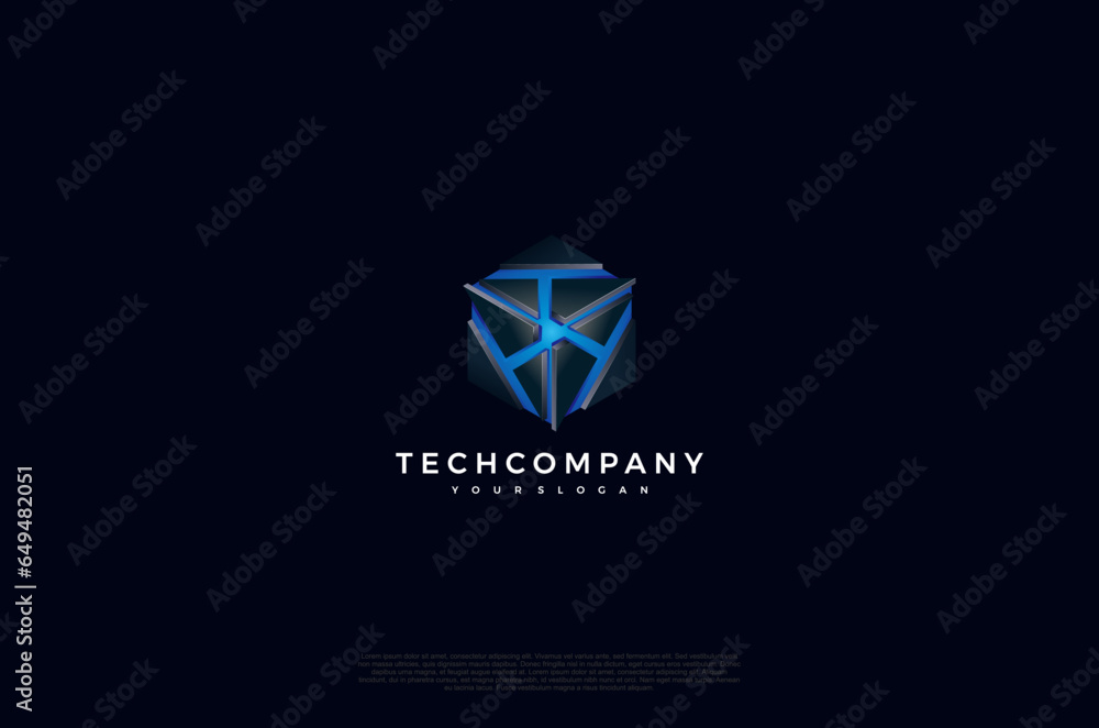 Poster abstract core 3d cube gradient shiny bright color progressive logo technology. vector design templat