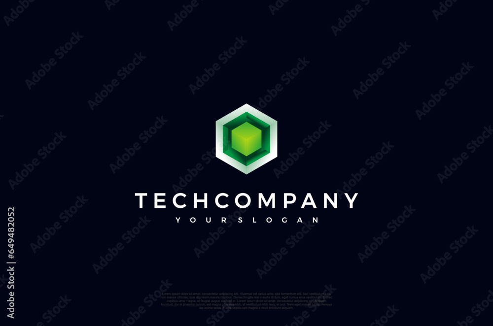 Poster abstract core 3d cube gradient shiny bright green color progressive logo technology. vector design t