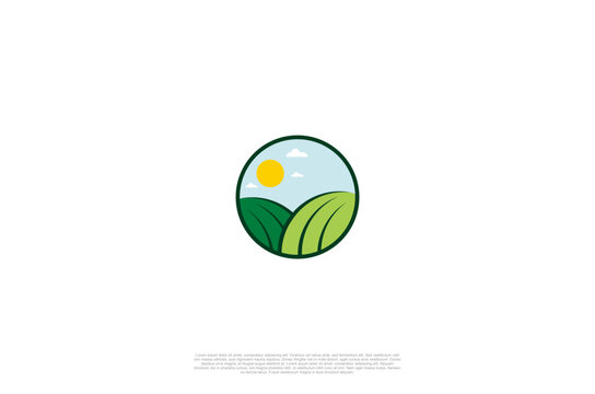 Landscape nature farm logo template with minimalist style. Vector logo design template
