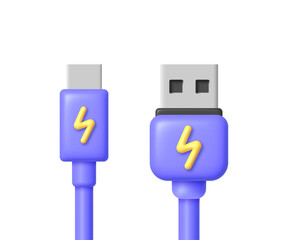 Usb 3d on white background. Internet technology. Energy concept. 3d vector illustration