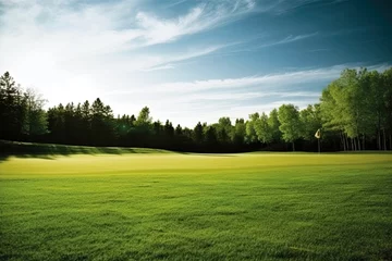 Tuinposter green grass on huge golf fields landscape  © nnattalli