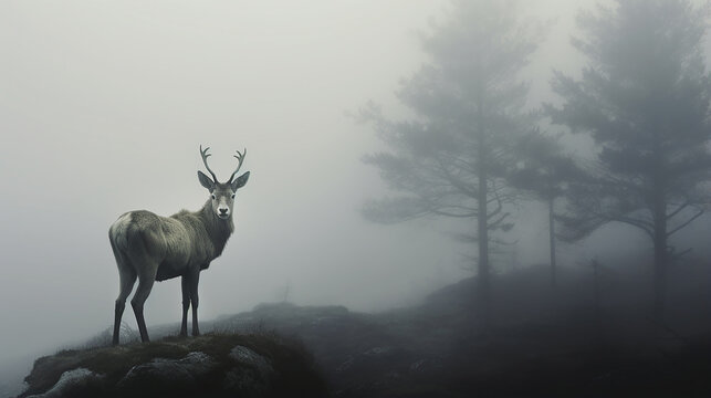 veado na neblina 
