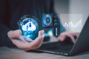 big data technology.Data analysis for performance and create insight report, visualizing complex data set on computer. Data mining, artificial intelligence, machine learning, business analytics.