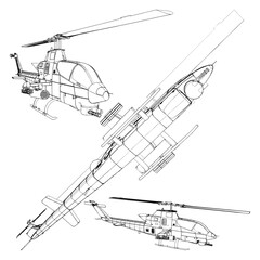 Military Helicopter Vector. Illustration Isolated On White Background. A vector illustration Of A Military Aircraft.