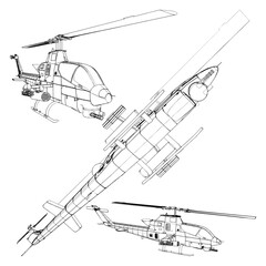 Fototapeta premium Military Helicopter Vector. Illustration Isolated On White Background. A vector illustration Of A Military Aircraft.