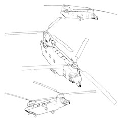 Military Helicopter Vector. Illustration Isolated On White Background. A vector illustration Of A Military Aircraft.