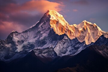 Breathtaking dawn illuminating peaks, urging preservation of our natural world. Generative AI