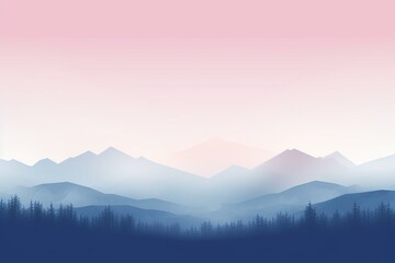 Scenic backdrop featuring a gradient forest landscape of serene blue and soothing pink mountain ranges. Generative AI