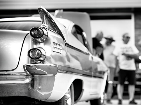Fototapeta Classic 50s car on display at vintage automobile show.