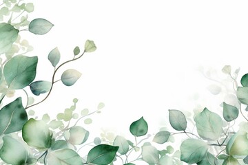 Floral leaf border for weddings, greetings, fashion. Eucalyptus, olive, and green leaves create a watercolor illustration suitable for backgrounds. Generative AI