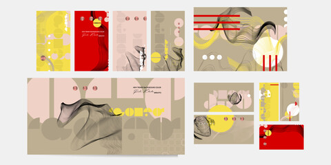 Set cards or banners Trend color Pale Khaki posters design Japanese style templates invitations to lines abstract background. Stock illustration artwork business style