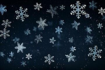 Snowflakes in a dark backdrop. Generative AI