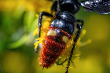 The unique signature marks on the abdomen of a Two-spotted Scoliid Wasp (Scolia dubia dubia), a...