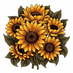 Radiant Sunflower turns their faces to the sun isolated on a white background