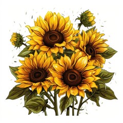 Radiant Sunflower turns their faces to the sun isolated on a white background
