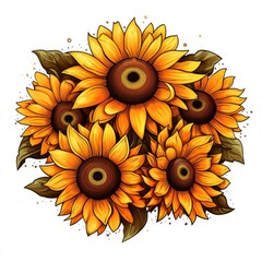 Radiant Sunflower turns their faces to the sun isolated on a white background