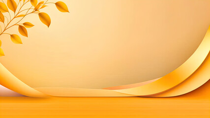 Abstract banner mockup with autumn leaves and waves, illustration in orange colour with empty space for text 