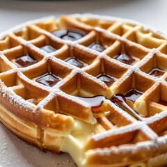 Delicious Waffle with Maple Syrup and Toppings