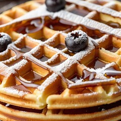 Delicious Waffle with Maple Syrup and Toppings