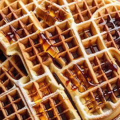 Delicious Waffle with Maple Syrup and Toppings