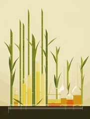 Fototapeta na wymiar AI-generated infographic illustration of bamboo as an alternative to refined petrochemicals as a building block for making plastics. MidJourney.