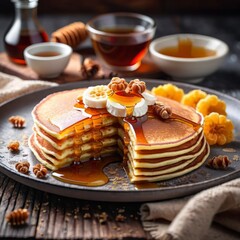 Delicious Pancakes With Honey