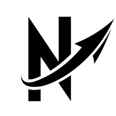 Black Futuristic Letter N Icon with an Arrow