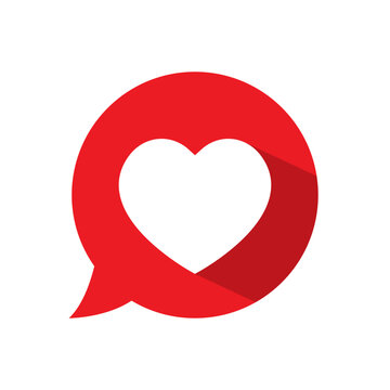 Speech bubble with love icon vector in red circle. Like, heart sign symbol