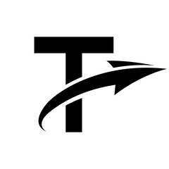 Black Uppercase Letter T Icon with an Arrow