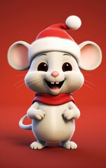 mouse in a New Year's hat. holiday card.