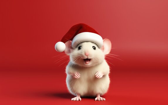 mouse in a New Year's hat. holiday card.
