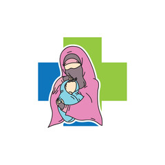 Vector muslim mom and baby logo design vector - 649490482