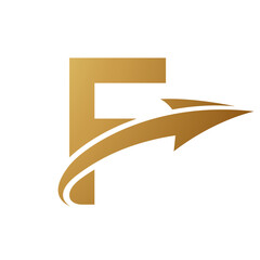 Gold Uppercase Letter F Icon with an Arrow