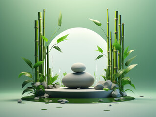 Zen tiny bamboo forest concept, meditation and peace, product photography background