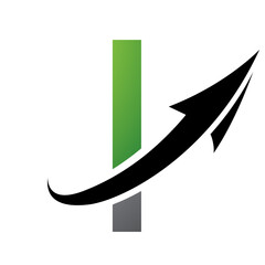 Green and Black Futuristic Letter I Icon with an Arrow