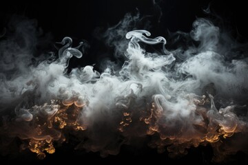 Dense smoke on black background. - obrazy, fototapety, plakaty
