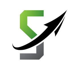 Green and Black Futuristic Letter S Icon with an Arrow