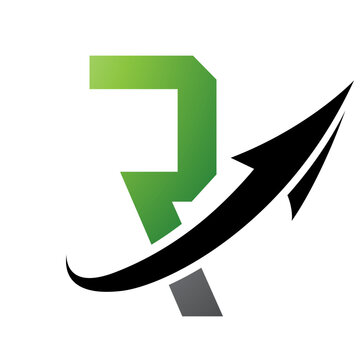 Green and Black Futuristic Letter R Icon with an Arrow