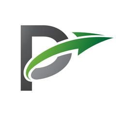 Green and Black Uppercase Letter P Icon with an Arrow