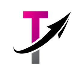 Magenta and Black Futuristic Letter T Icon with an Arrow
